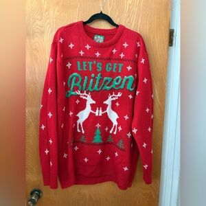Festive Red Reindeer crew neck ugly Christmas Sweater XL